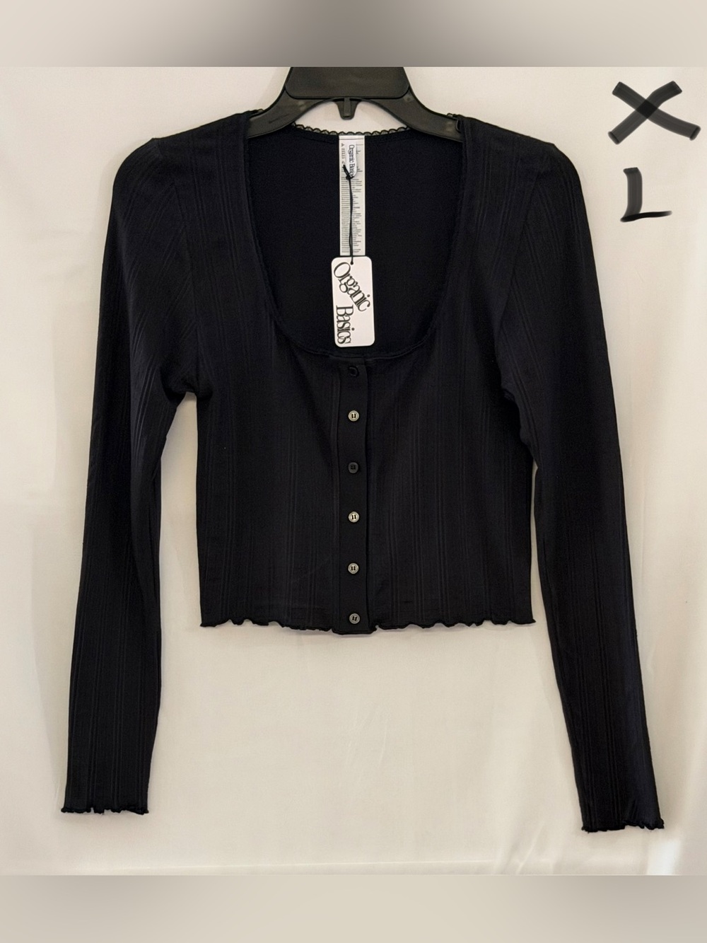 Organic Basics Black Ribbed Button-Front Cropped Cardigan - Picture 1 of 2